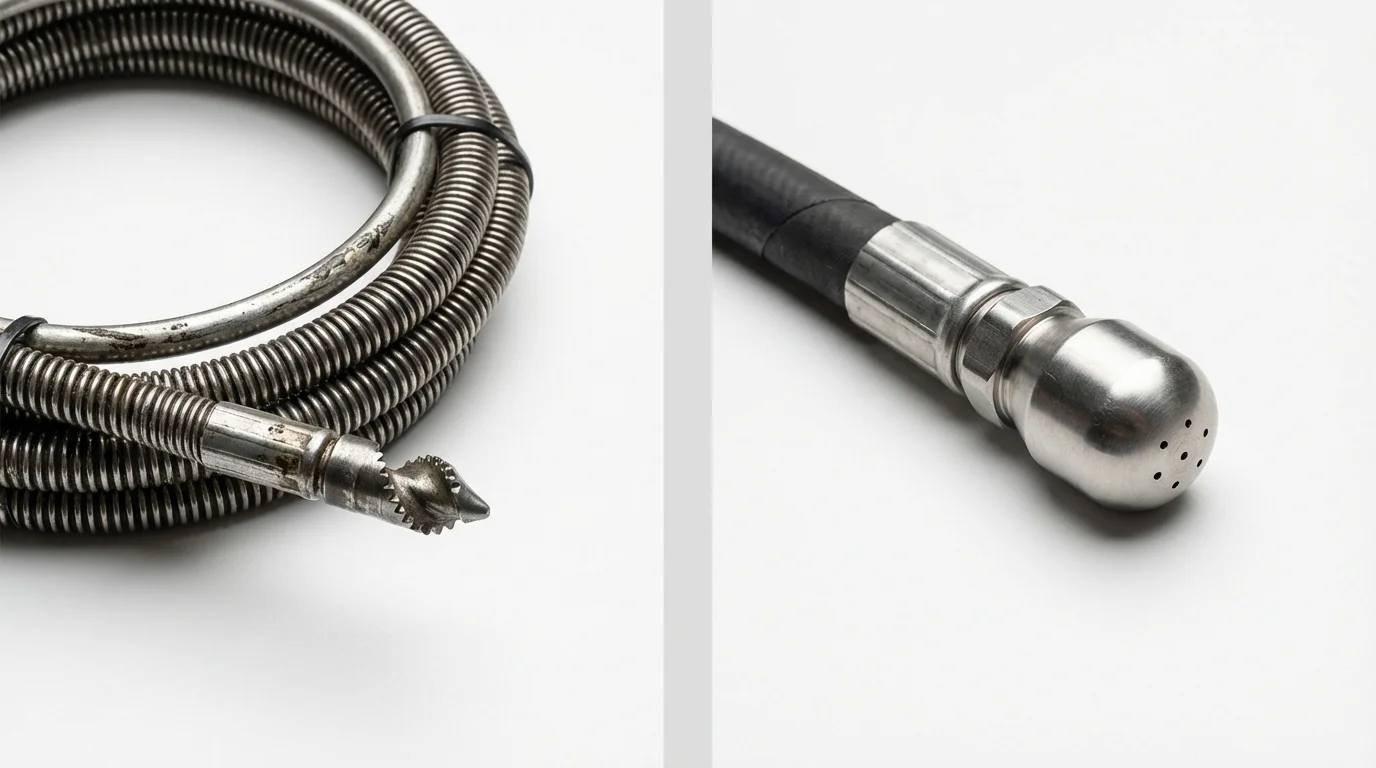 Drain snake cable and hydro jetting nozzle used for drain cleaning in Kingston, IL
